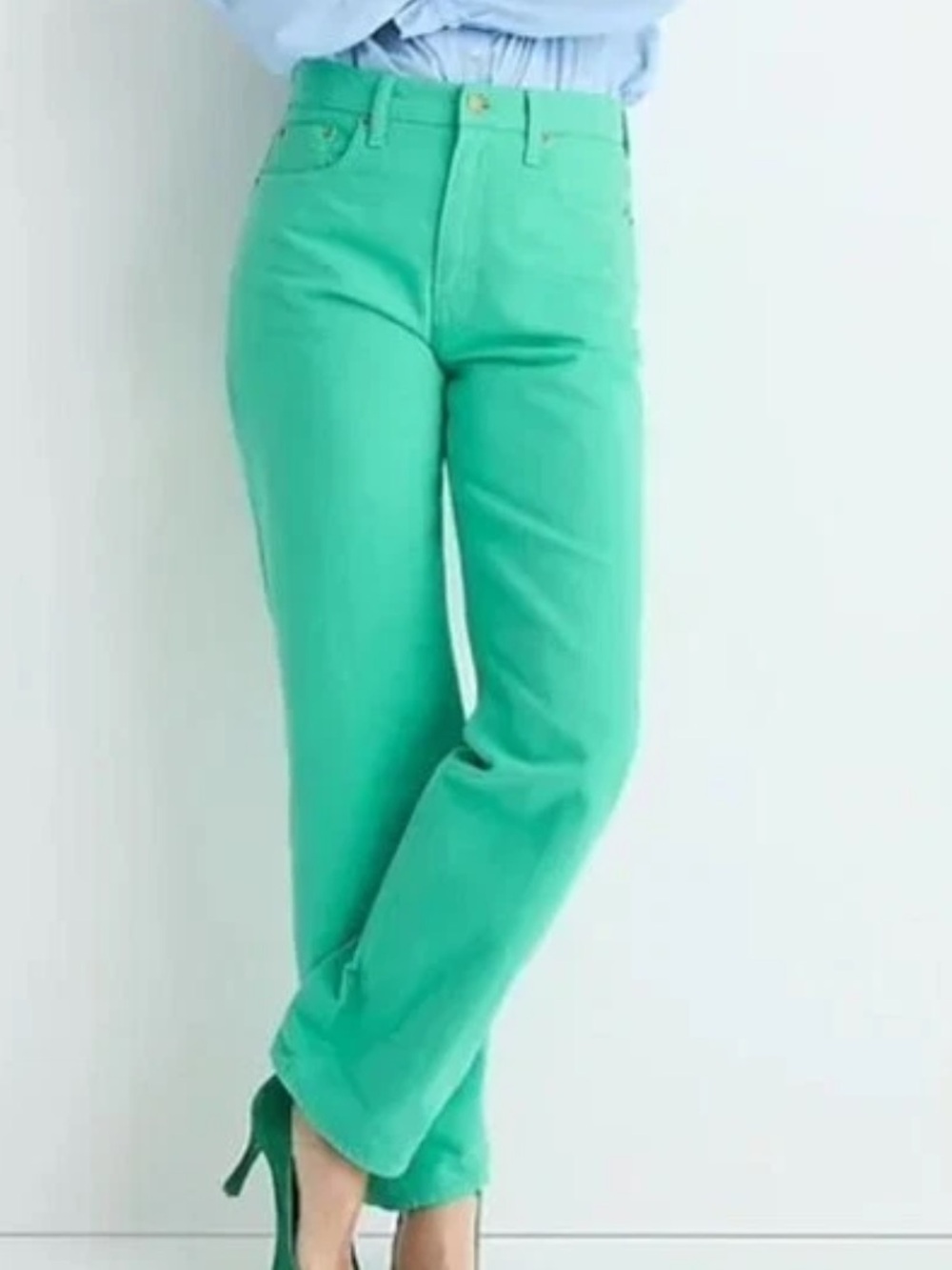 NWT J. Crew Mid-Rise Slouchy Straight Green Jeans Waist 26 - Picture 1 of 14